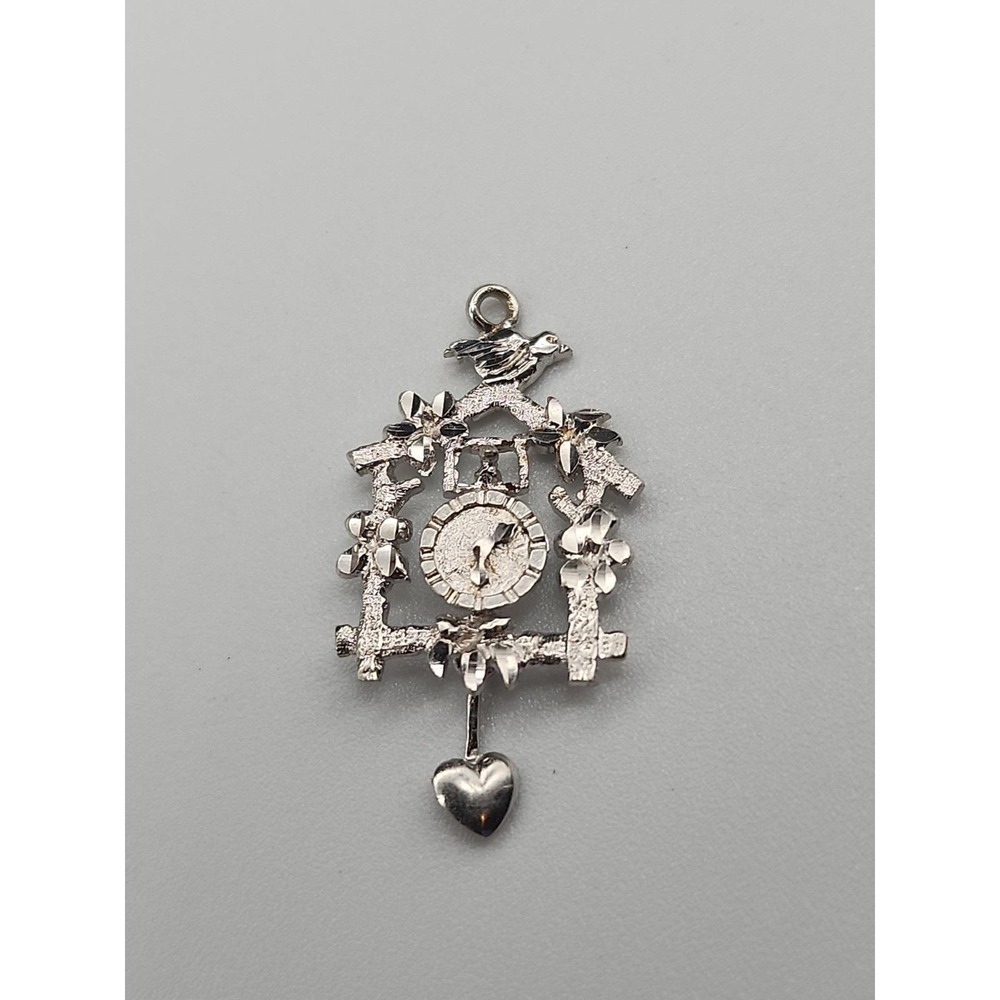 Silver tone Heart Cuckoo Clock Pendant Charm Nature Love Theme